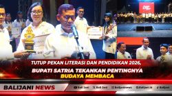 Bupati Klungkung I Made Satria bersama Wakil Bupati Tjokorda Gde Surya Putra saat menutup Pekan Literasi dan Pendidikan 2026.