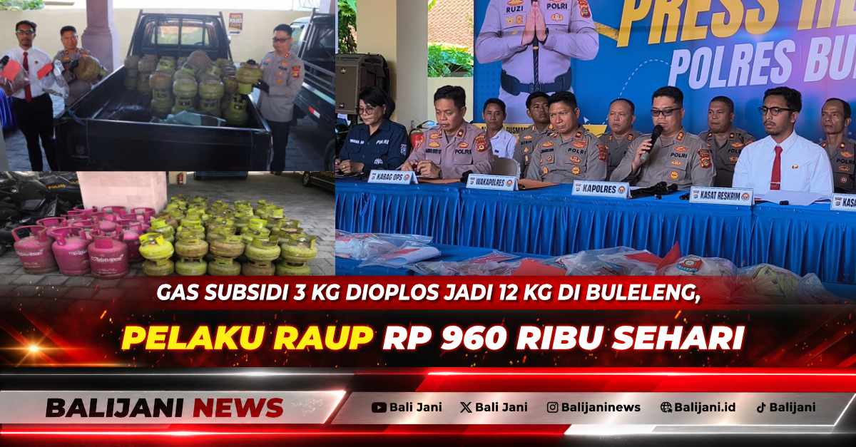 Kasat Reskrim Polres Buleleng AKP Alberto Diovant menunjukkan barang bukti tabung gas LPG oplosan saat konferensi pers.