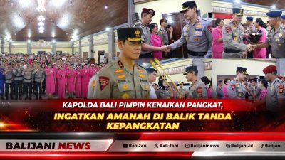 Kapolda Bali Irjen Pol Daniel Adityajaya didampingi Ketua Bhayangkari Daerah Bali Ny Didit Daniel Adityajaya saat menyematkan tanda pangkat baru kepada perwakilan personel