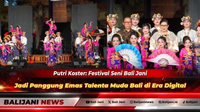Ketua Dekranasda Bali Ny. Putri Suastini Koster saat memberikan apresiasi seusai pagelaran musik kontemporer di ajang Festival Seni Bali Jani