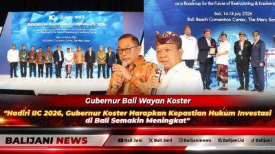 Gubernur Bali Wayan Koster bersama Wakil Menteri Investasi Todotua Pasaribu saat membuka Indonesia Insolvency Conference 2026 di Hotel The Meru Sanur