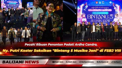 Kemeriahan ribuan penonton memadati tribun Panggung Terbuka Ardha Candra saat menyaksikan penampilan musisi legendaris Bali dalam acara Bintang 5 Musika Jani