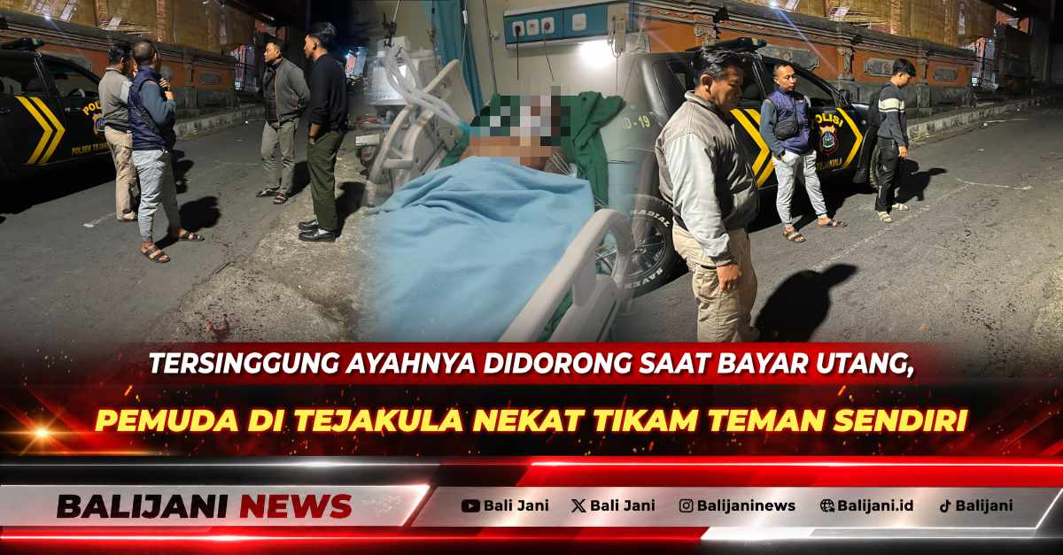 Garis polisi terpasang di depan Gedung Serba Guna Desa Les Tejakula tempat terjadinya TKP penikaman akibat masalah utang piutang