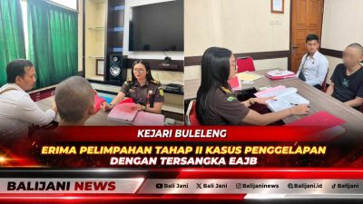 Suasana penyerahan berkas perkara dan tersangka EAJB oleh penyidik Polres Buleleng kepada Jaksa Penuntut Umum Komang Tirta Wati di Kejari Buleleng