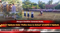 Kapolsek Tejakula AKP Gede Darma Diatmika saat memberikan amanat upacara bendera mengenai kesadaran hukum kepada siswa SMPN 6 Tejakula