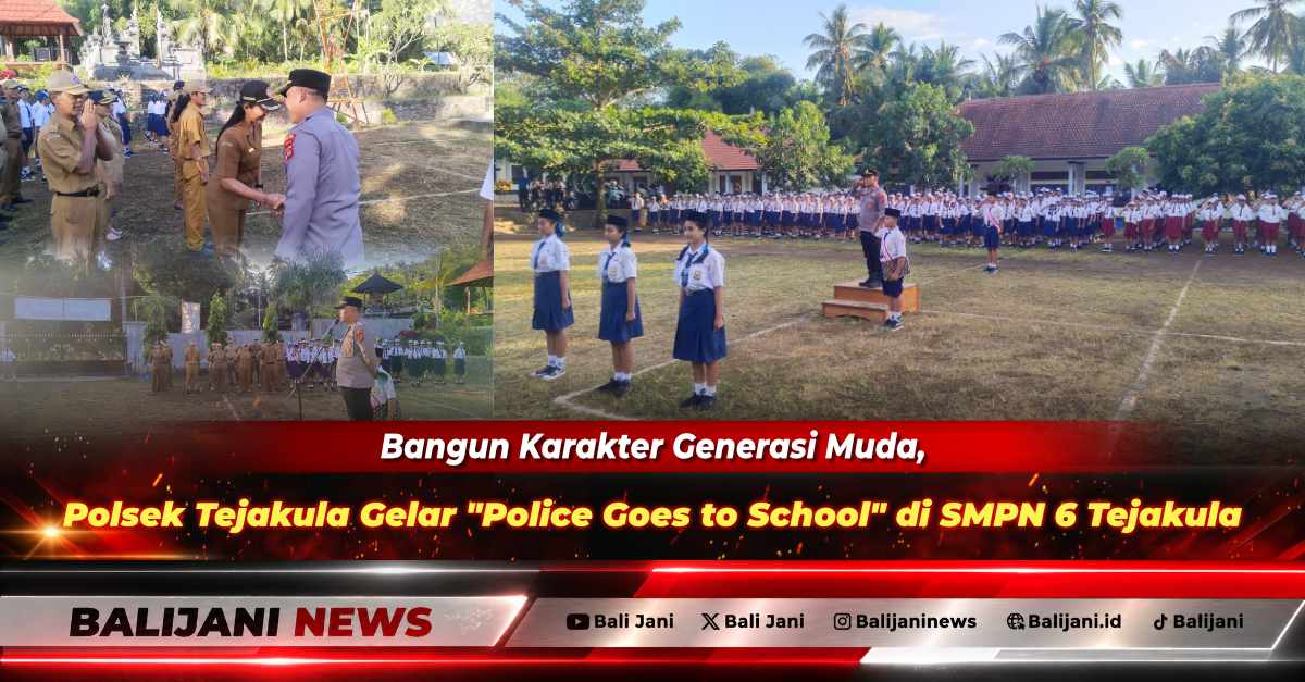 Kapolsek Tejakula AKP Gede Darma Diatmika saat memberikan amanat upacara bendera mengenai kesadaran hukum kepada siswa SMPN 6 Tejakula