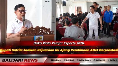 Bupati Klungkung I Made Satria bersama Ketua DPRD Anak Agung Gde Anom saat membuka ajang Piala Pelajar Esports 2026 di Gedung Pemuda DPD KNPI Klungkung