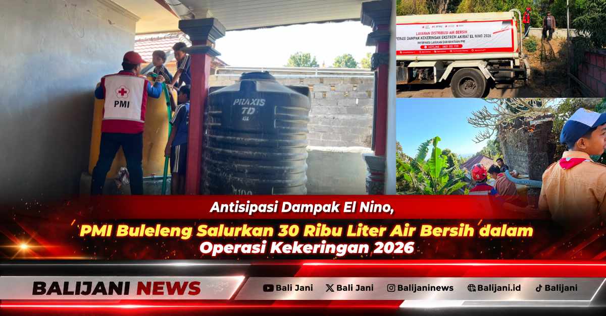 Petugas PMI Buleleng saat menyalurkan bantuan air bersih dari truk tangki kepada warga terdampak kekeringan dalam Operasi Kekeringan 2026