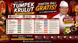 Masyarakat saat menikmati sajian kuliner gratis di salah satu UMKM lokal Bali dalam rangka peringatan Rahina Tumpek Krulut 2026
