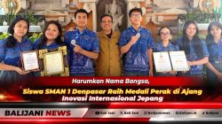 Para siswa berprestasi dari Tim KISS SMAN 1 Denpasar saat berfoto bersama membawa medali perak dan piagam penghargaan setelah berlaga di ajang JDIE 2026 Osaka Jepang