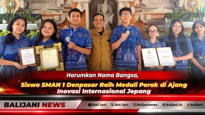 Para siswa berprestasi dari Tim KISS SMAN 1 Denpasar saat berfoto bersama membawa medali perak dan piagam penghargaan setelah berlaga di ajang JDIE 2026 Osaka Jepang
