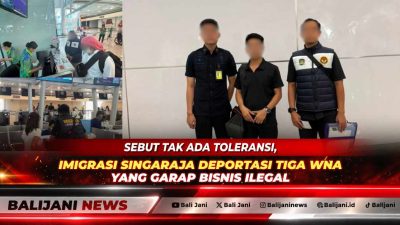 Petugas Kantor Imigrasi Kelas II TPI Singaraja saat melakukan proses administrasi dan pengawalan deportasi terhadap tiga WNA pelanggar izin tinggal di Bali