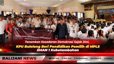 Ketua Divisi Perencanaan Data dan Informasi KPU Buleleng Ngurah Cahyudi Wiratama saat memaparkan materi kepemiluan di hadapan siswa baru SMAN 1 Kubutambahan