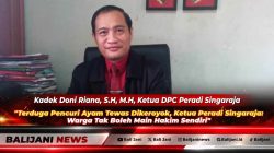 Ketua DPC Peradi Singaraja Kadek Doni Riana SH MH saat memberikan pandangan hukum terkait larangan aksi main hakim sendiri pada kasus pengeroyokan di Baturiti