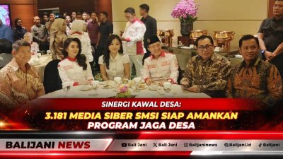 Ketua Umum SMSI Firdaus dan Ketum ABPEDNAS Indra Utama saat melakukan penandatanganan PKS Jaga Desa disaksikan oleh Hashim Djojohadikusumo