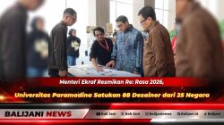 Menteri Ekonomi Kreatif Teuku Riefky Harsya bersama Rektor Universitas Paramadina Prof Didik J Rachbini saat meresmikan pembukaan Re Rasa International Poster Biennale 2026