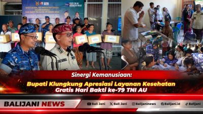Bupati Klungkung I Made Satria bersama Danlanud Ngurah Rai Kolonel Pnb David Dwi Martin meninjau pelaksanaan operasi katarak gratis di Wantilan Pura Puseh Desa Besan