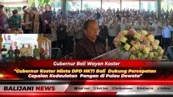 Gubernur Bali Wayan Koster bersama Wamentan RI Sudaryono saat menghadiri pelantikan Made Muliawan Arya sebagai Ketua DPD HKTI Bali di Wantilan DPRD Bali