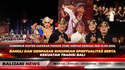 Gubernur Bali Wayan Koster saat memberikan apresiasi di atas panggung Ardha Candra usai menyaksikan penampilan mebarung Gong Kebyar Dewasa duta Bangli dan Denpasar