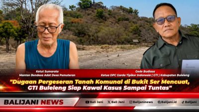Ketua DPC GTI Buleleng Gede Budiasa saat memaparkan dokumen data fisik dan peta geospasial terkait dugaan penyimpangan lahan komunal di Bukit Ser Pemuteran