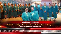 Ketua TP PKK Bali Ny. Putri Suastini Koster bersama Ny. Seniasih Giri Prasta saat menghadiri Puncak Peringatan HKG PKK ke-54 di Hotel Claro Makassar