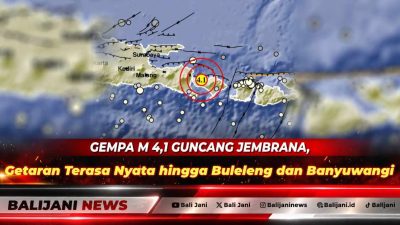 Peta episenter gempa bumi tektonik Magnitudo 4,1 di wilayah timur laut Jembrana Bali yang dirilis oleh BMKG Wilayah III Denpasar