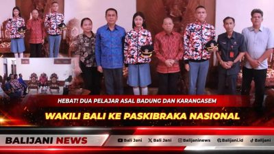 Gubernur Bali Wayan Koster saat memberikan wejangan dan dana pembekalan kepada dua pelajar perwakilan Paskibraka Nasional asal Bali di Jayasabha