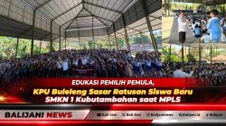 Ketua Divisi Perencanaan Data dan Informasi KPU Buleleng Ngurah Cahyudi Wiratama saat memberikan materi edukasi kepemiluan kepada siswa baru SMKN 1 Kubutambahan