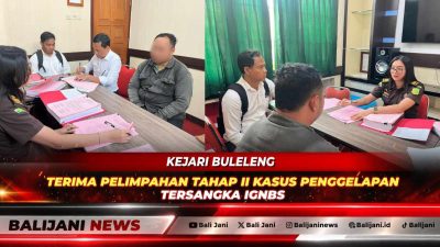 Proses serah terima tersangka IGNBS dan barang bukti oleh penyidik Polres Buleleng kepada Jaksa Penuntut Umum Komang Tirta Wati di Ruang Tahap II Kejari Buleleng