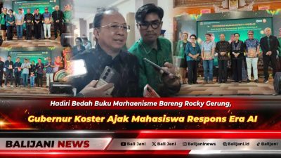 Gubernur Bali Wayan Koster bersama Rocky Gerung dan Rektor Unmas Denpasar saat menjadi pembicara dalam acara bedah buku Marhaenisme di Unmas