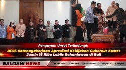 Gubernur Bali Wayan Koster saat menerima kunjungan dan audiensi Kepala BPJS Ketenagakerjaan Kanwil Balanusa I Nyoman Suarja di Jayasabha Denpasar