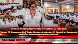 Ketua TP Posyandu Provinsi Bali Ny Putri Koster saat memberikan arahan pada pembukaan Bimtek Bina Posyandu Angkatan IX di UPTD Bapelkesmas Bali