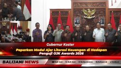 Gubernur Bali Wayan Koster saat memaparkan Modul Ajar Literasi Keuangan secara virtual dalam ajang Financial Literacy Award 2026 OJK di Jayasabha Denpasar