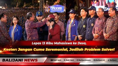 Gubernur Bali Wayan Koster saat memberikan sambutan pelepasan belasan ribu mahasiswa pengabdian masyarakat Desa Kerthi Bali Sejahtera di Ardha Candra