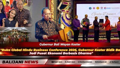 Gubernur Bali Wayan Koster saat menjamu para delegasi internasional Global Hindu Business Conference 2026 dalam acara Gala Dinner di Gedung Jaya Sabha Denpasar