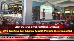 Ketua Divisi Teknis KPU Buleleng Gede Agus Tryo Arisnawan saat memaparkan esensi demokrasi di hadapan ratusan siswa baru SMK Negeri 1 Singaraja