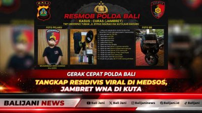 Tersangka residivis jambret MAS beserta barang bukti sepeda motor dan ponsel saat diamankan oleh Tim Resmob Ditreskrimum Polda Bali
