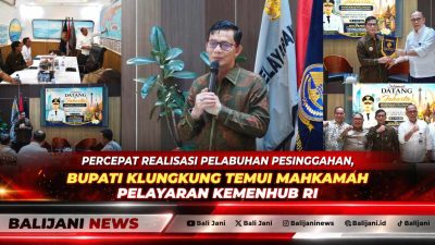 Bupati Klungkung I Made Satria saat berfoto bersama dan melakukan koordinasi dengan Ketua Mahkamah Pelayaran Kemenhub RI Capt Dr Sahattua P Simatupang di Jakarta