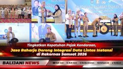 Direktur Utama Jasa Raharja Muhammad Awaluddin saat memberikan pemaparan dalam Rakornas Samsat 2026 di Hotel Novotel Bandar Lampung