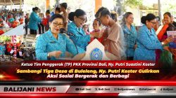 Ketua TP PKK Provinsi Bali Ny. Putri Suastini Koster saat menyerahkan bantuan paket sembako secara simbolis kepada warga di Buleleng