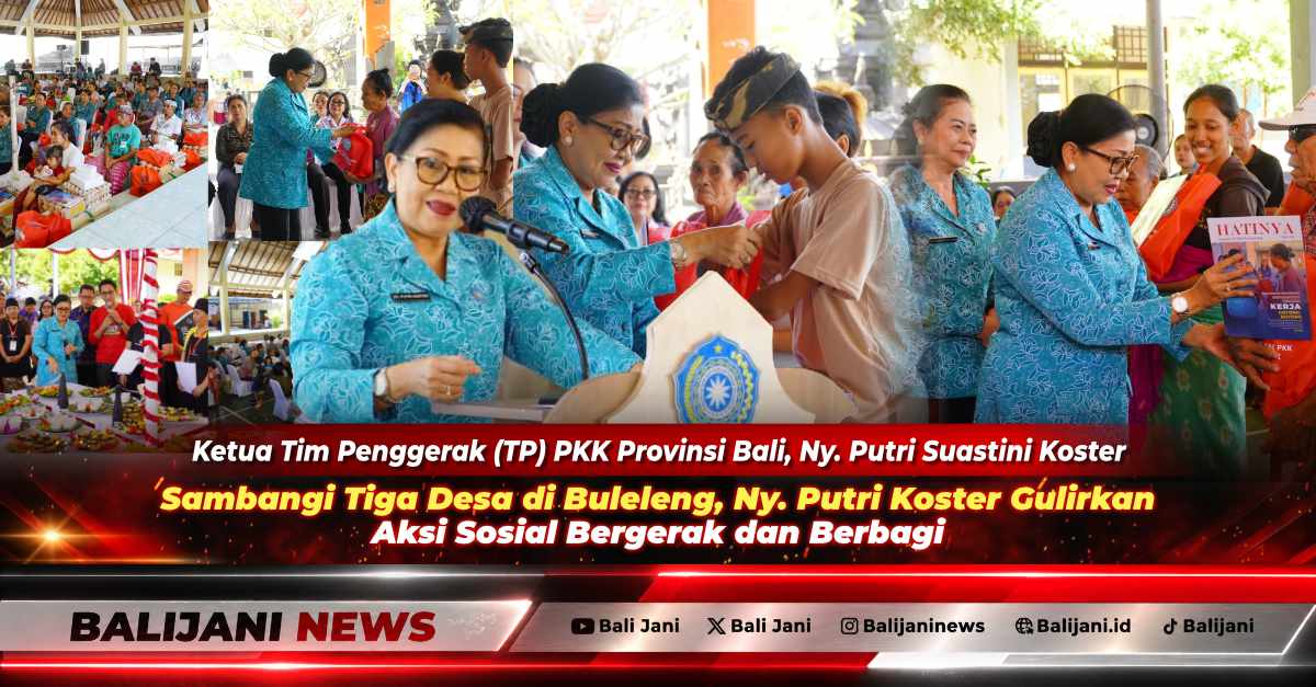 Ketua TP PKK Provinsi Bali Ny. Putri Suastini Koster saat menyerahkan bantuan paket sembako secara simbolis kepada warga di Buleleng