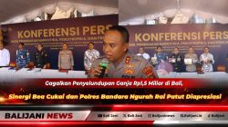 Kapolres Kawasan Bandara I Gusti Ngurah Rai AKBP I Made Hendra Agustina bersama Bea Cukai saat merilis barang bukti 10,1 kg ganja senilai Rp1,5 miliar