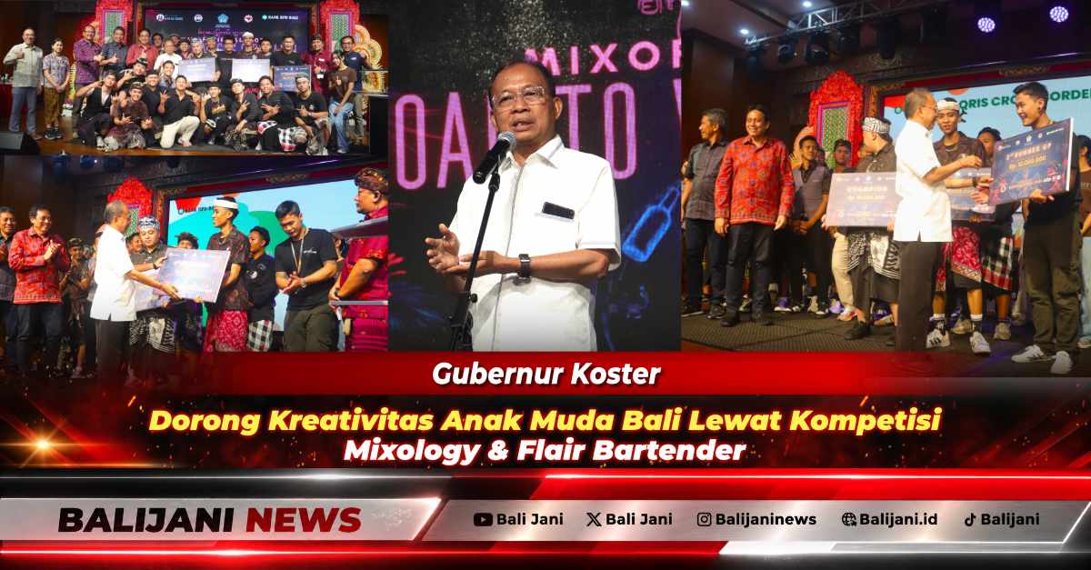 Gubernur Bali Wayan Koster menyerahkan hadiah secara simbolis kepada Kadek Suniantara juara Kompetisi Mixology dan Flair Bartender di Kertha Saba