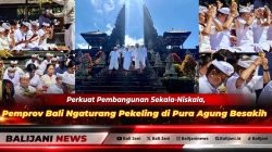 Gubernur Bali Wayan Koster bersama Sekda Dewa Made Indra dan Ketua DPRD Dewa Made Mahayadnya saat khusyuk bersembahyang dalam Upacara Ngaturang Pekeling di Pura Agung Besakih Karangasem