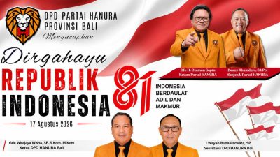 Banner ucapan Dirgahayu ke-81 Republik Indonesia dari Dewan Pimpinan Daerah DPD Partai Hanura Provinsi Bali