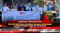 Manager PLN UP3 Bali Utara RM Dimas Adhi Prabowo bersama Kadissos Buleleng Putu Kariaman Putra saat penyalaan listrik gratis program Light Up The Dream di Desa Poh Bergong