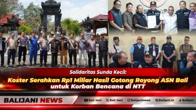 Gubernur Bali Wayan Koster bersama Gubernur NTB Lalu Iqbal menyerahkan bantuan kemanusiaan secara simbolis kepada Gubernur NTT Melkiades Laka Lena di Kantor BPBD Manggarai