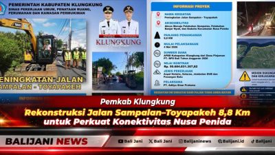 Pekerjaan pengerjaan aspal hotmix pada proyek rekonstruksi jalan ruas Sampalan–Toyapakeh sepanjang 8,8 km di Kecamatan Nusa Penida Klungkung