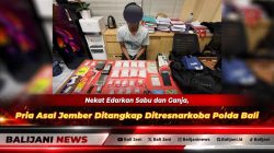 Petugas Ditresnarkoba Polda Bali menunjukkan barang bukti sabu 831,39 gram dan ganja beserta perlengkapan transaksi dari penggeledahan tersangka IH di Denpasar