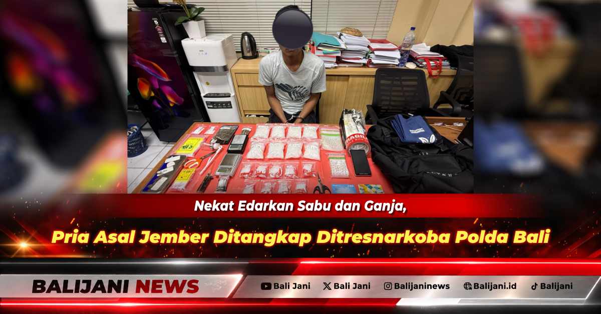 Petugas Ditresnarkoba Polda Bali menunjukkan barang bukti sabu 831,39 gram dan ganja beserta perlengkapan transaksi dari penggeledahan tersangka IH di Denpasar